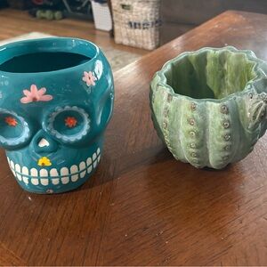 Colorful Skull and Cactus Planter Set